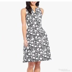 Adrianna Papell Black and White Floral fit and flare jacquard with pocke…